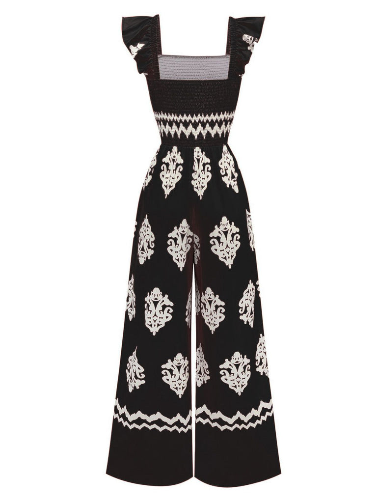 1970s Boho Geometric Print Square Neck Jumpsuit - vintage jumpsuit, retro fashion