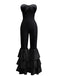 1970s Boho Strapless Solid Pleated Ruffle Jumpsuit - vintage jumpsuit, retro fashion