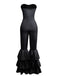 1970s Boho Strapless Solid Pleated Ruffle Jumpsuit - vintage jumpsuit, retro fashion