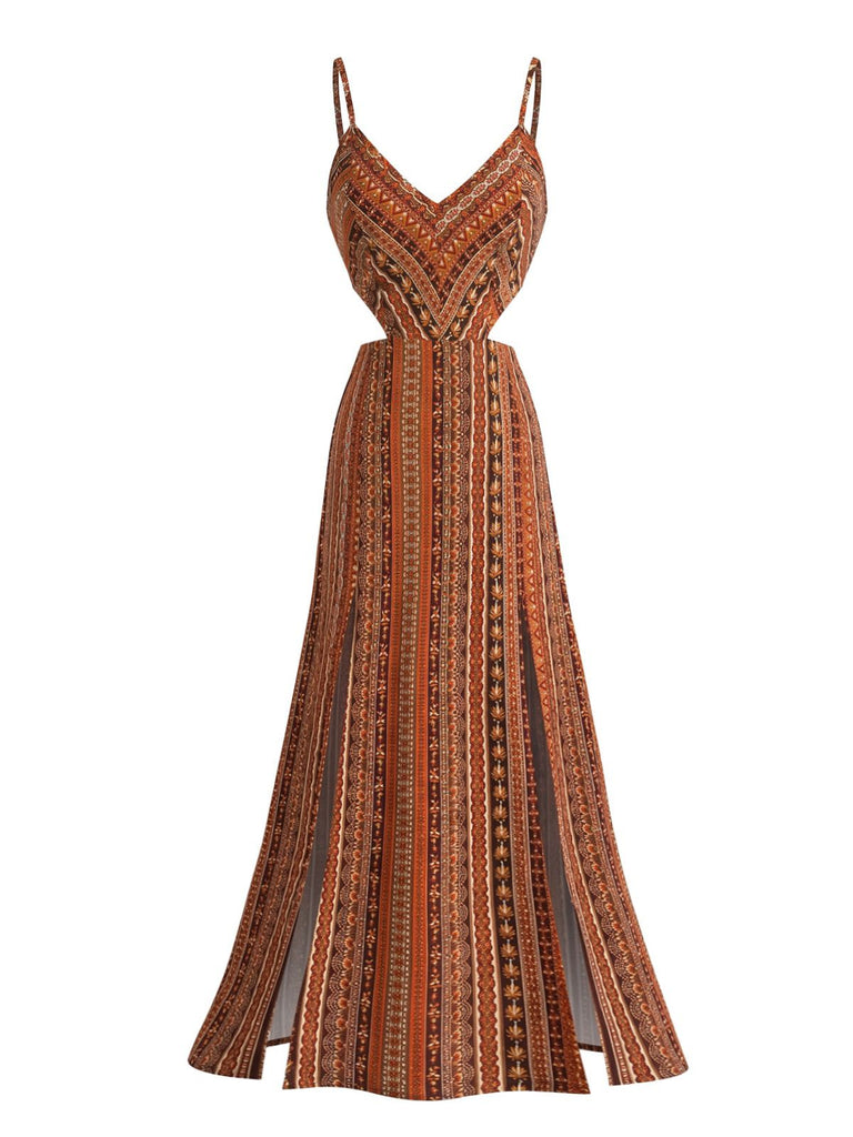 1970s Boho Style Spaghetti Strap Maxi Dress, vintage dress, retro fashion - perfect for women who love vintage and retro fashion