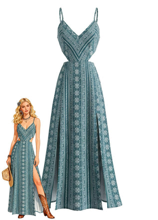1970s Boho Style Spaghetti Strap Maxi Dress, vintage dress, retro fashion - perfect for women who love vintage and retro fashion