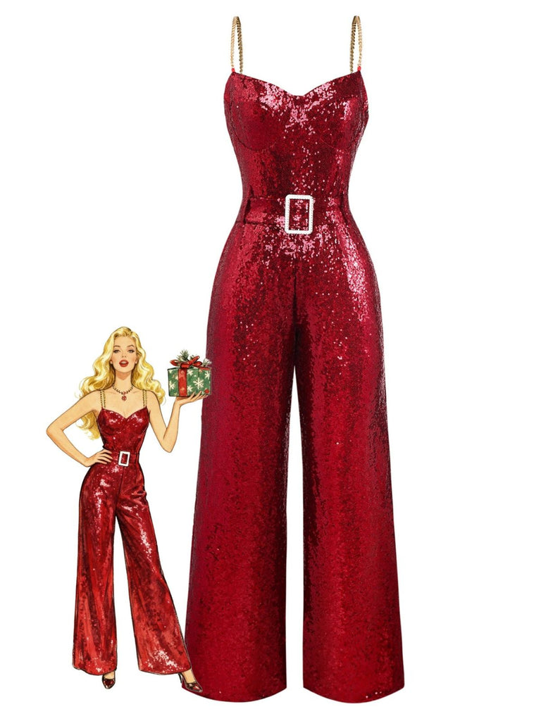 1970s Chain Strap Sequined Disco Jumpsuit - vintage jumpsuit, retro fashion