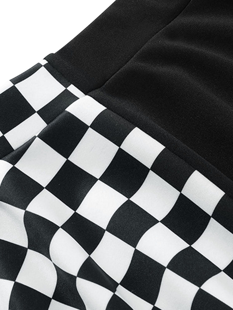 1970s Checks Plaid Ruched Patchwork Skirt, vintage skirt, retro style - perfect for women who love vintage and retro fashion