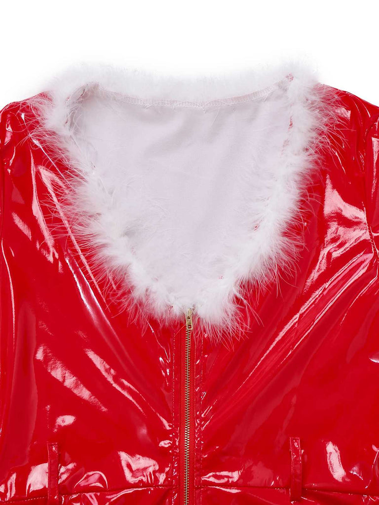 1970s Christmas Santa Claus Costume Latex Jumpsuit - vintage jumpsuit, retro fashion