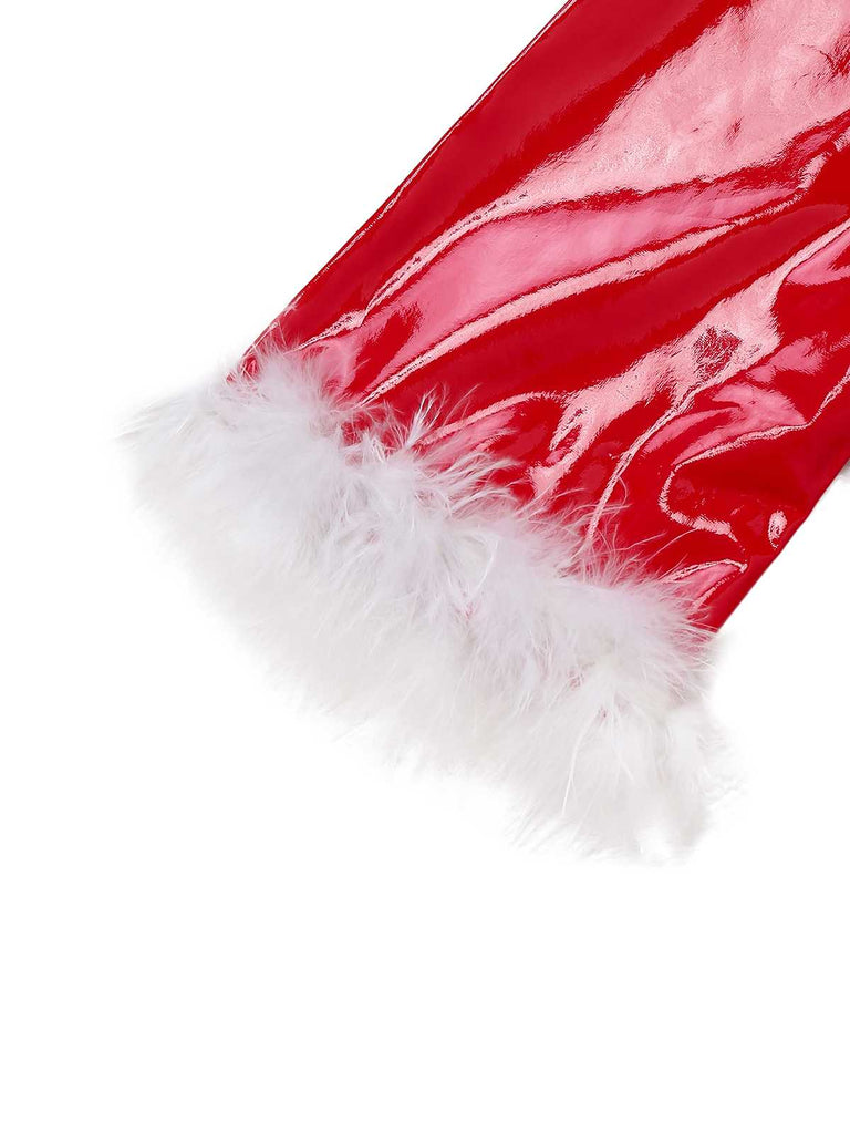 1970s Christmas Santa Claus Costume Latex Jumpsuit - vintage jumpsuit, retro fashion