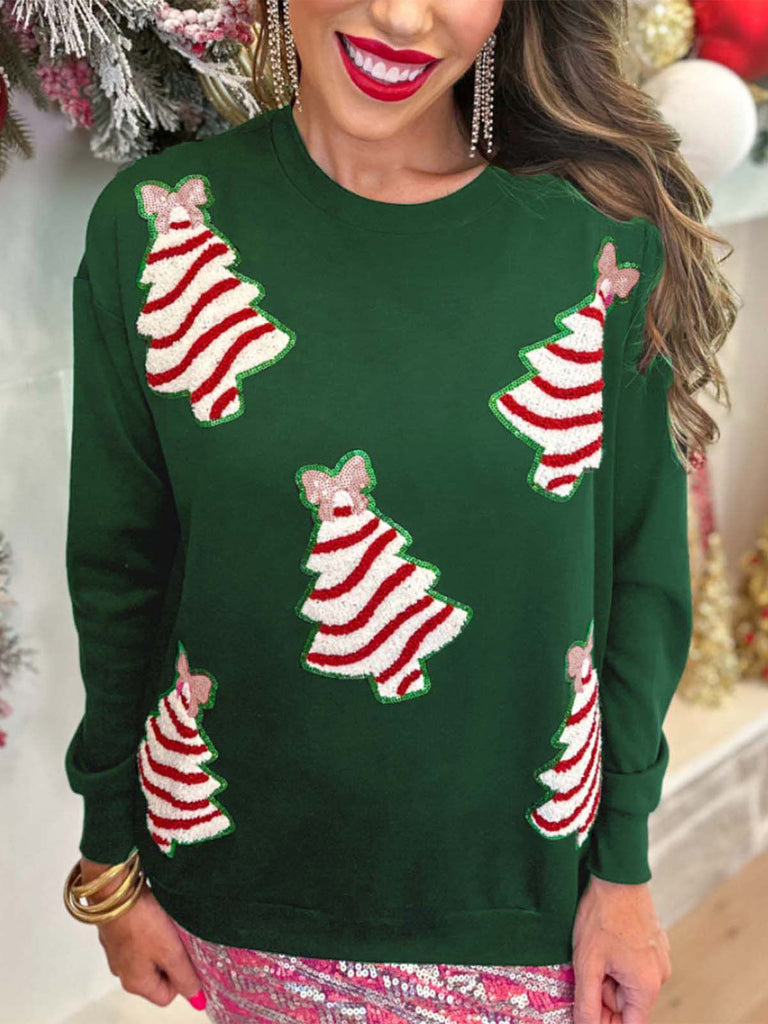 1970s Christmas Tree Sequined Sweatshirt - vintage fashion, retro style