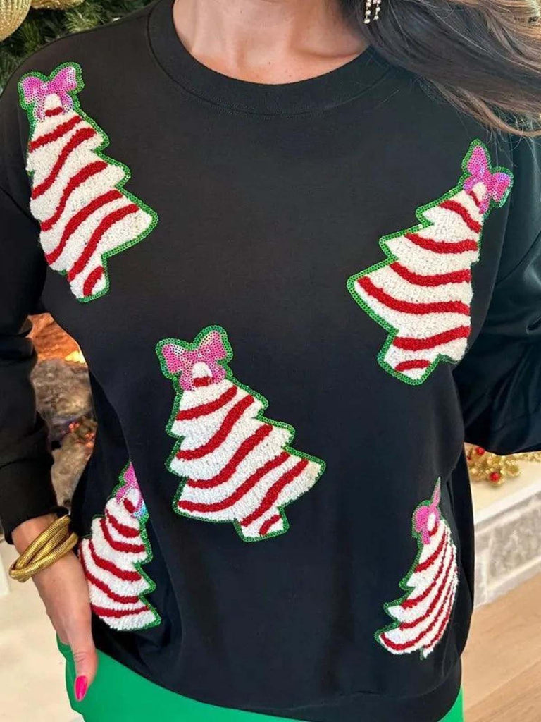 1970s Christmas Tree Sequined Sweatshirt - vintage fashion, retro style