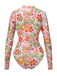 This 1970s Colorful Floral Print One-Piece Swimsuit carries 1970s vacation dreams in every stitch