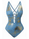 1970s Deep V Halter Distressed Textured One-Piece Swimsuit: beautiful vintage swimwear, retro swimsuit, pin-up style with timeless appeal