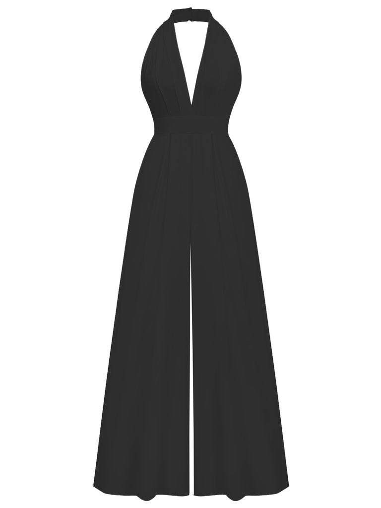1970s Deep V-Neck Solid Super Wideleg Jumpsuit - vintage jumpsuit, retro fashion