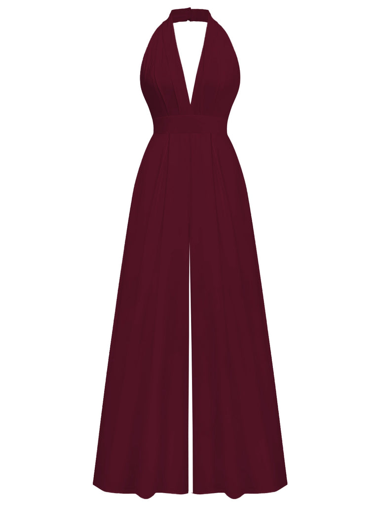 1970s Deep V-Neck Solid Super Wideleg Jumpsuit - vintage jumpsuit, retro fashion