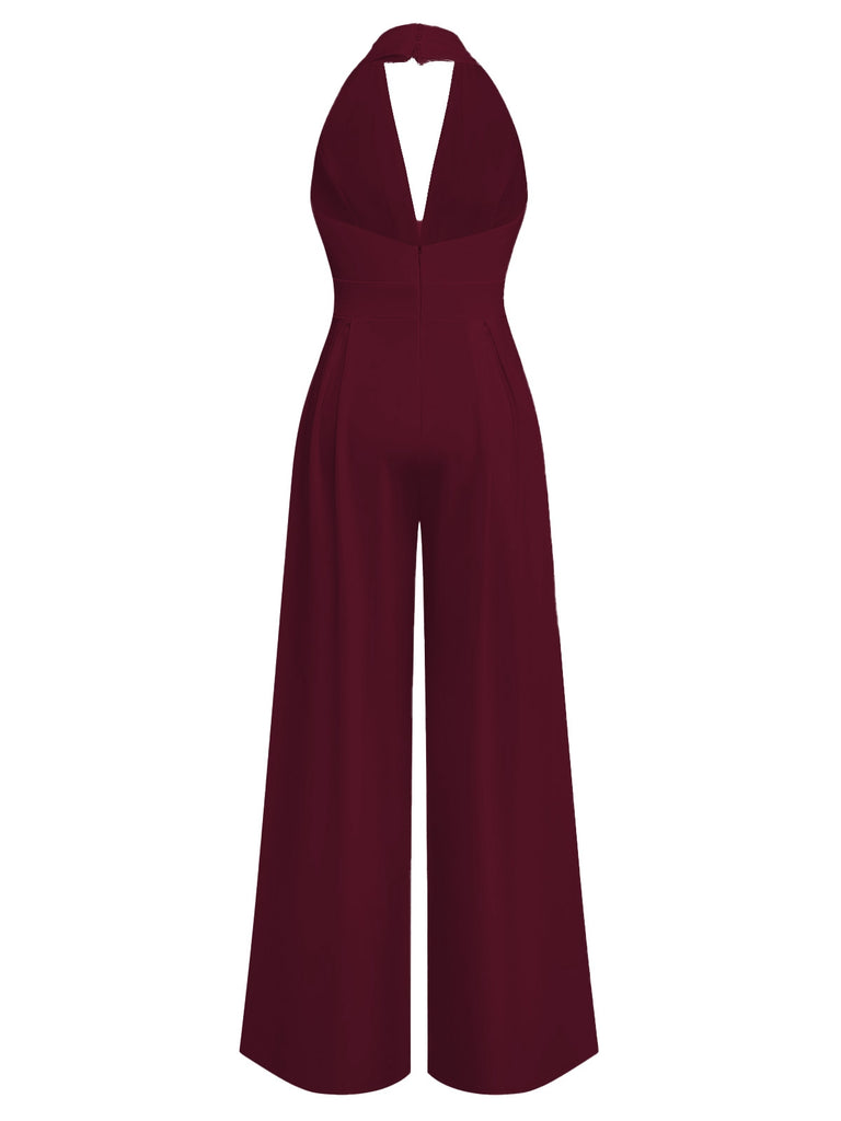 1970s Deep V-Neck Solid Super Wideleg Jumpsuit - vintage jumpsuit, retro fashion