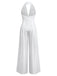 1970s Deep V-Neck Solid Super Wideleg Jumpsuit - vintage jumpsuit, retro fashion