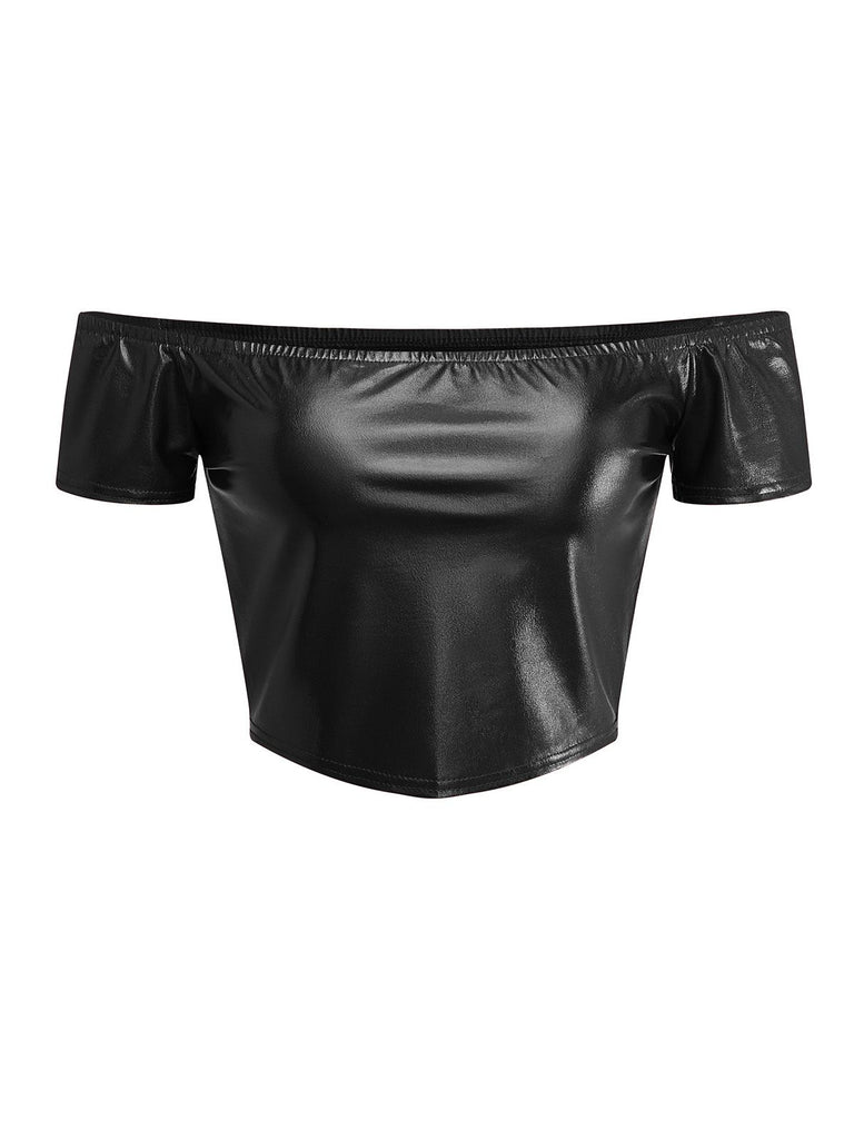 1970s Disco Metallic Off-Shoulder Short Sleeve Top - vintage fashion, retro style