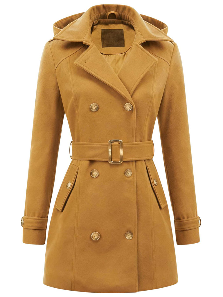 1970s Double-Breasted Faux Wool Hood Coat - vintage fashion, retro style