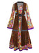 2PCS 1970s Fringe Vest & Psychedelic Hippie Costume Dress - vintage dress, retro fashion