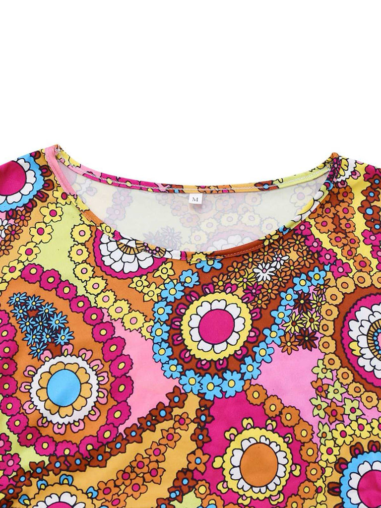 2PCS 1970s Fringe Vest & Psychedelic Hippie Costume Dress - vintage dress, retro fashion
