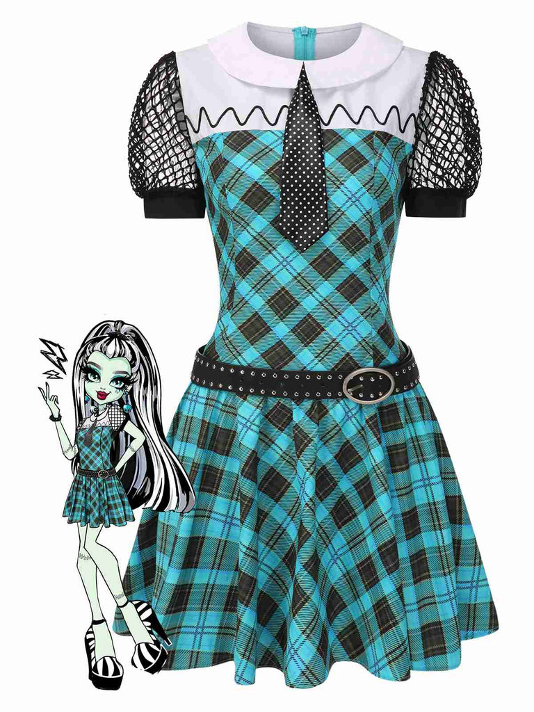 Blue 1970s Plaid Peter Pan Collar Frankie Stein Dress - vintage dress, retro fashion