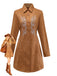 Brown 1970s Lapel Floral Embroidered Faux-Suede Dress - vintage dress, retro fashion, elegant red