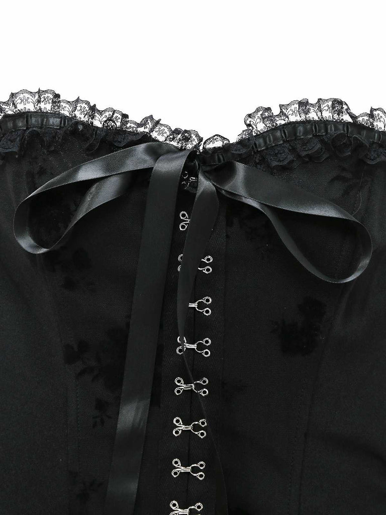 1970s Gothic Strapless Dark Bride Mesh Corset Dress - vintage dress, retro fashion