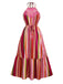 Multicolor 1970s Halter Rainbow Stripes Patchwork Dress - vintage dress, retro fashion