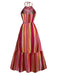 Multicolor 1970s Halter Rainbow Stripes Patchwork Dress - vintage dress, retro fashion