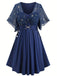 Navy Blue 1970s Star Print Ruffle Flounce Sleeve Dress - vintage dress, retro fashion