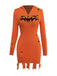 Orange 1970s Halloween Distressed Pumpkin Knit Hoodie Dress - vintage dress, retro fashion
