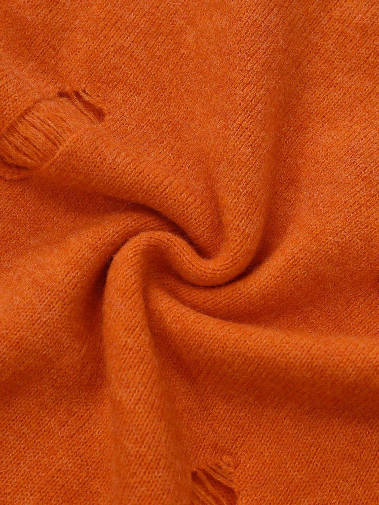 Orange 1970s Halloween Distressed Pumpkin Knit Hoodie Dress - vintage dress, retro fashion