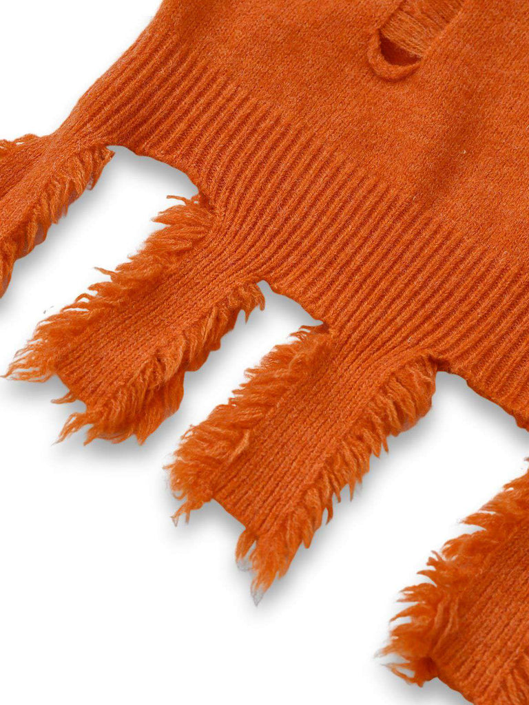 Orange 1970s Halloween Distressed Pumpkin Knit Hoodie Dress - vintage dress, retro fashion