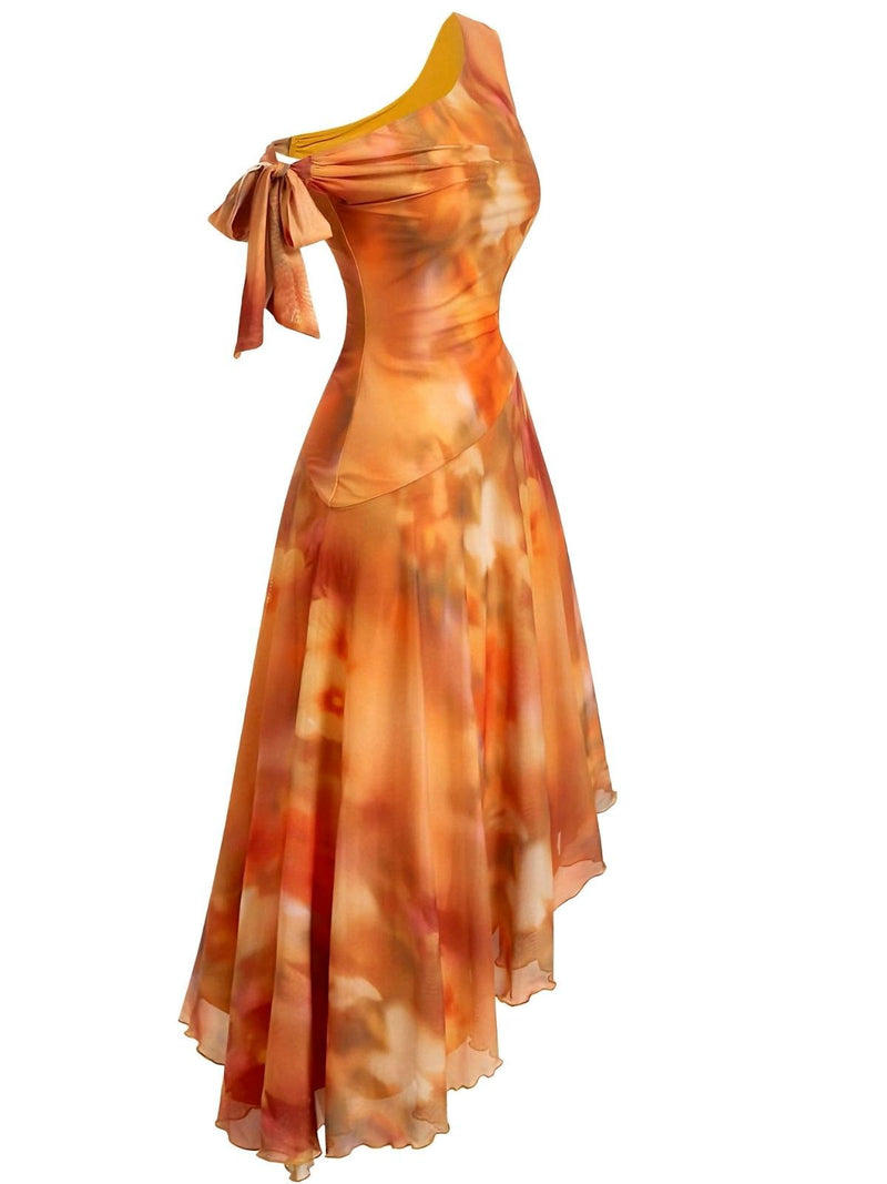 asymmetric orange dress Asymmetric Maxi Dress - Orange Gradient Sunset