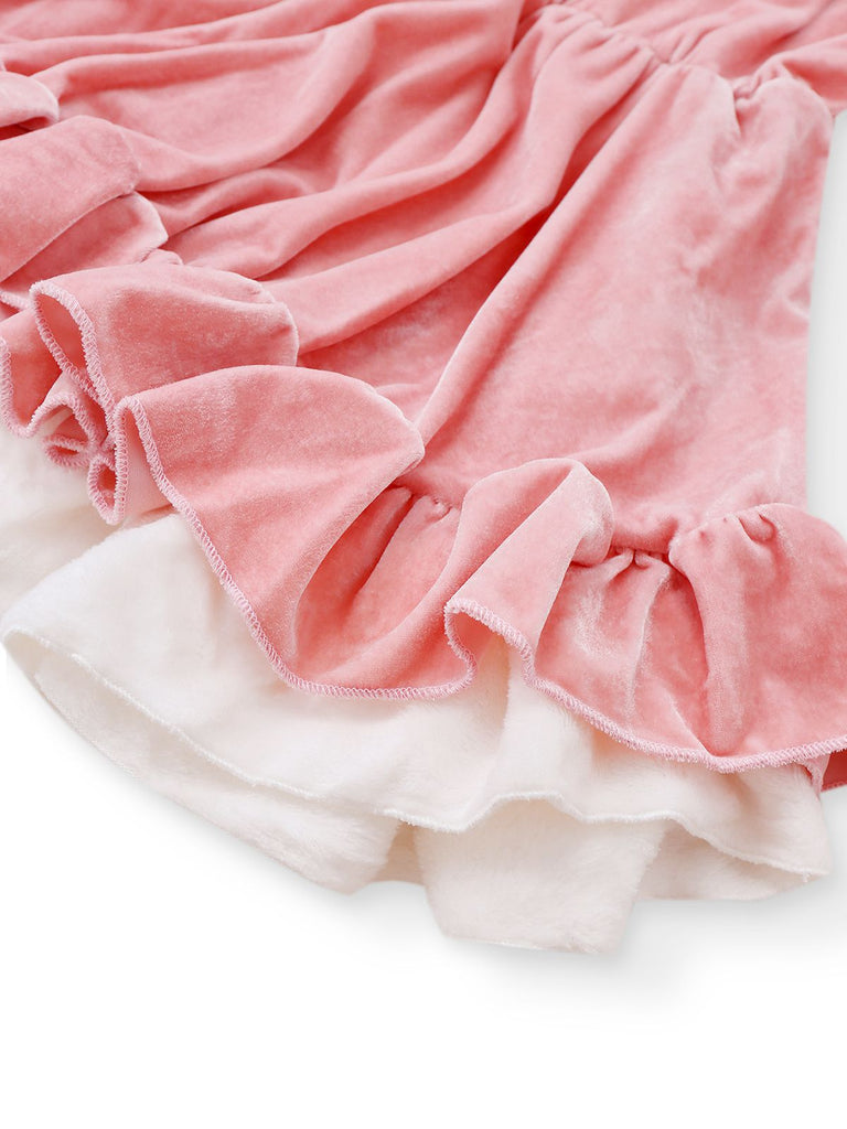 Pink 1970s Christmas Velvet Ruffle Bunny Girl Dress Set - vintage dress, retro fashion