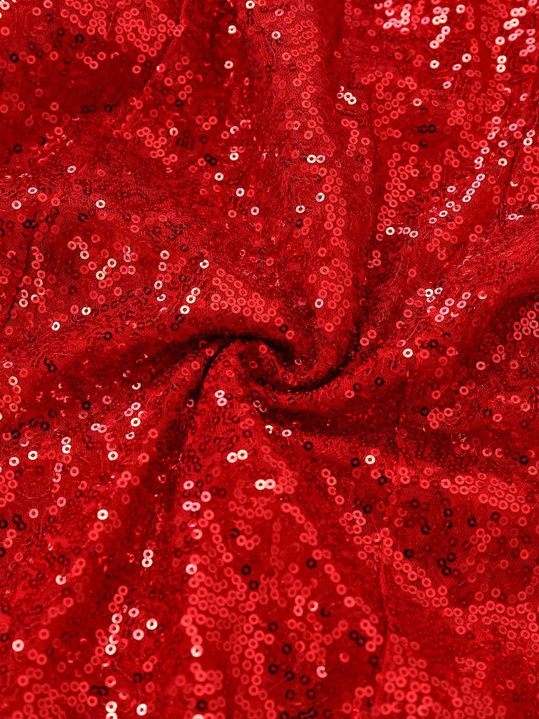 Red 1970s Christmas Sequined Off-Shoulder Plush Trim Dress - vintage dress, retro fashion, elegant red