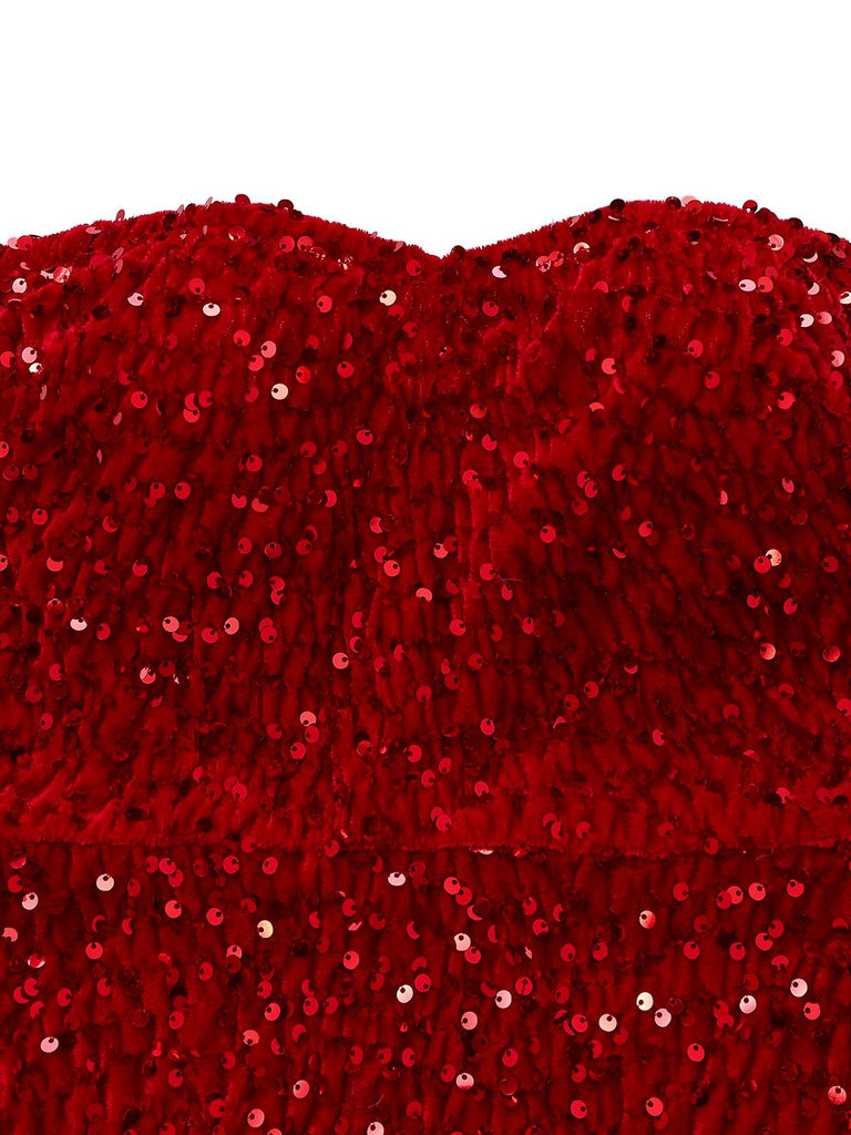 red sequin dress with fur BABY IT'S COLD OUTSIDE FUR TRIM SEQUIN MINI DRESS AKIRA