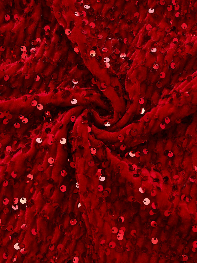 Red 1970s Velvet Sequin Faux Fur Trim Strapless Dress - vintage dress, retro fashion, elegant red