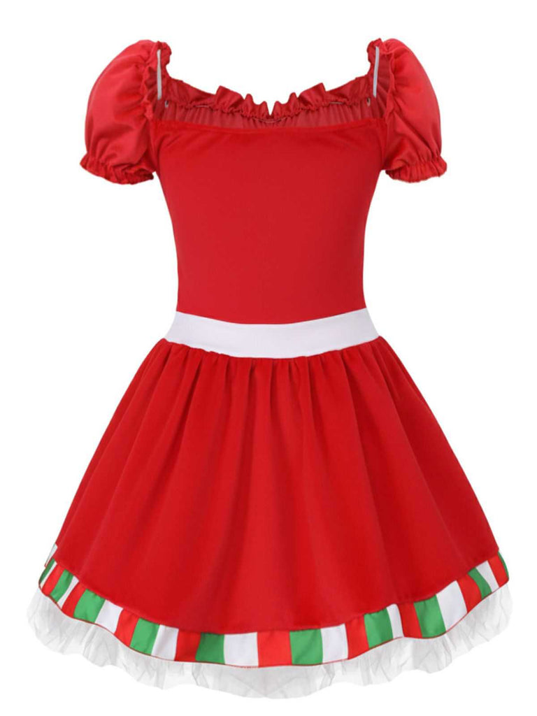 1970s Square Neck Christmas Bow Dress With Petticoat - vintage dress, retro fashion