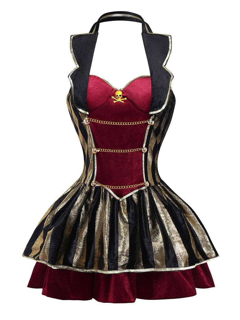 Wine Red 1970s Halloween Velvet Pirate Captain Dress - vintage dress, retro fashion, elegant red