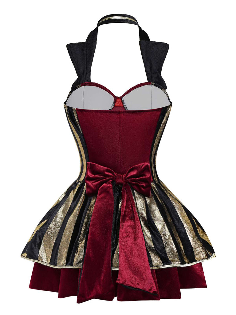 Wine Red 1970s Halloween Velvet Pirate Captain Dress - vintage dress, retro fashion, elegant red