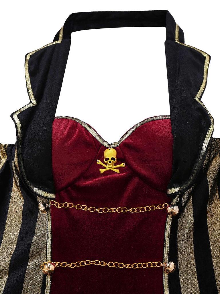 Wine Red 1970s Halloween Velvet Pirate Captain Dress - vintage dress, retro fashion, elegant red