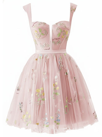 1970s Embroidered Floral Lace Mini Dress - vintage dress, retro fashion, elegant red