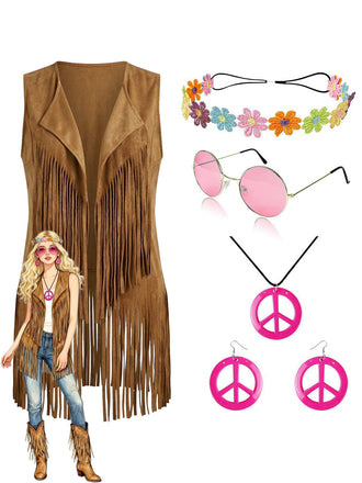 1970s Faux Suede Tassel Disco Vest Set - vintage fashion, retro style