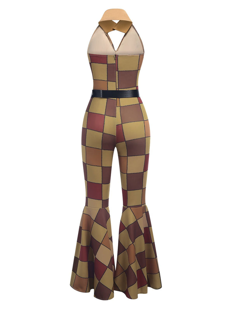 1970s Floral Print Patchwork Halter Jumpsuit - vintage jumpsuit, retro chic for women