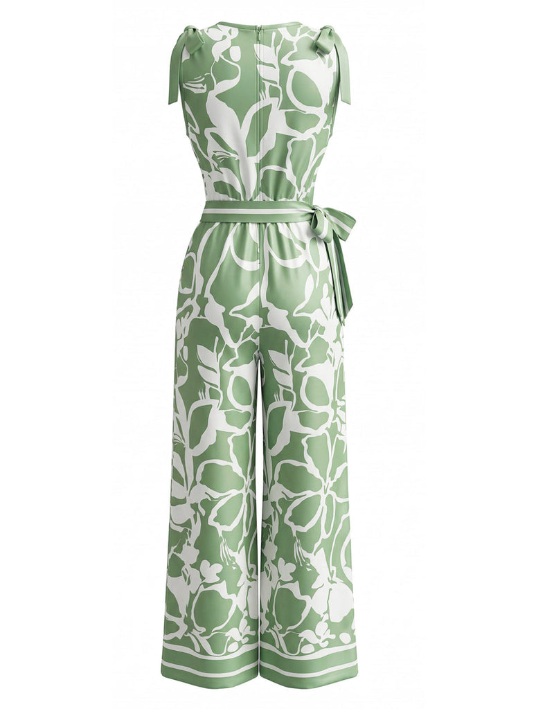 1970s Floral V-Neck Sleeveless Wide Leg Jumpsuit 4