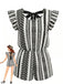 Red 1940s Print Striped Ruffle Romper