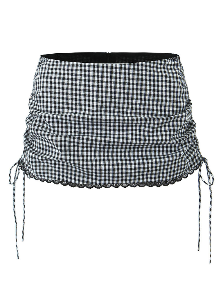 1970s Gingham Plaid Lace Bow Skirt - vintage skirt, retro style for vintage lovers