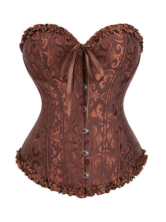 She pairs this 1970s Gothic Jacquard Panel Lace Corset Top with confidence and 1970s charm