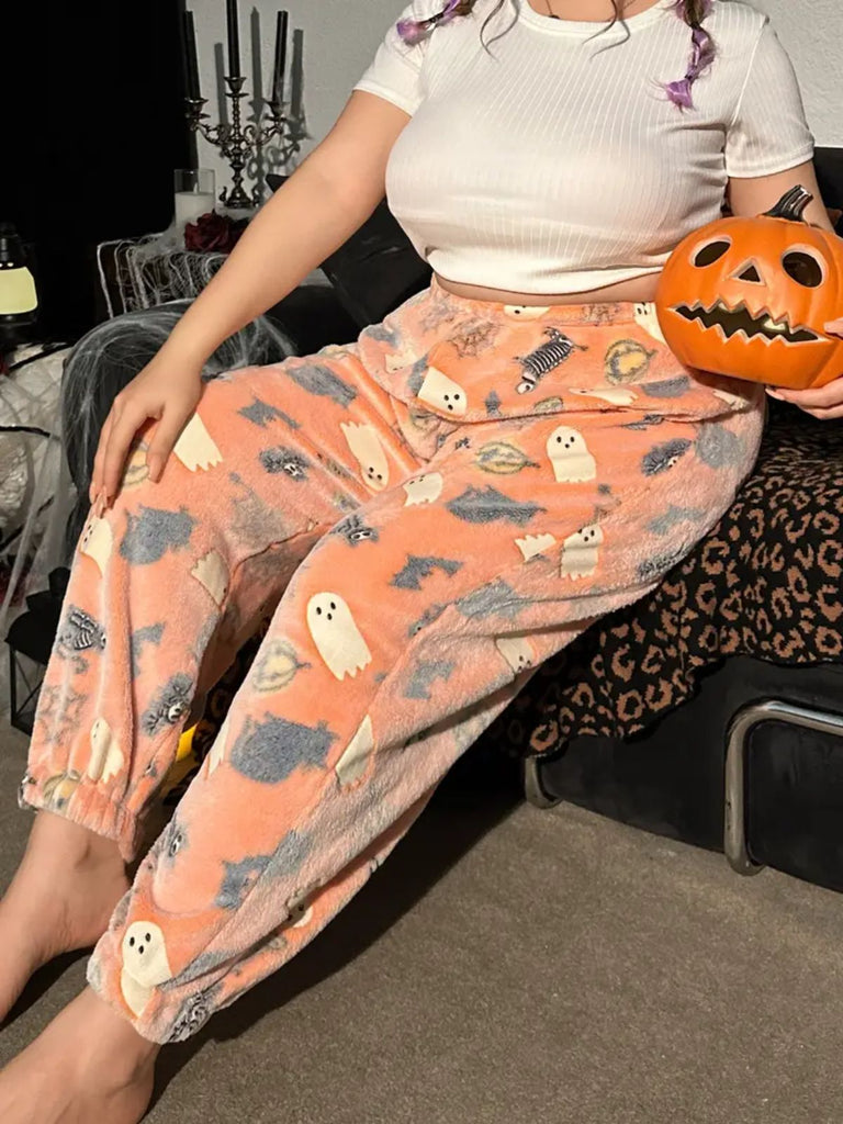1970s Halloween Glowing Pumpkin Ghost Pajama Pants - vintage fashion, retro style