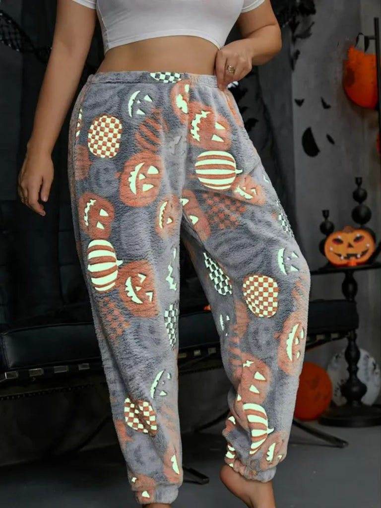 1970s Halloween Glowing Pumpkin Ghost Pajama Pants - vintage fashion, retro style