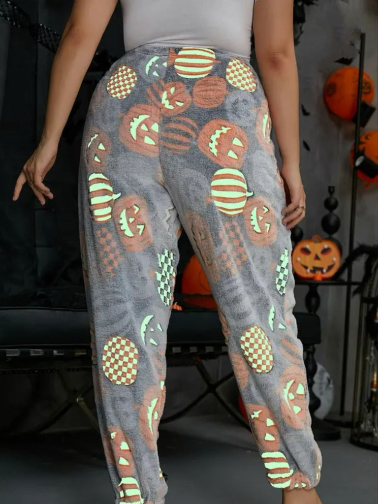 1970s Halloween Glowing Pumpkin Ghost Pajama Pants - vintage fashion, retro style