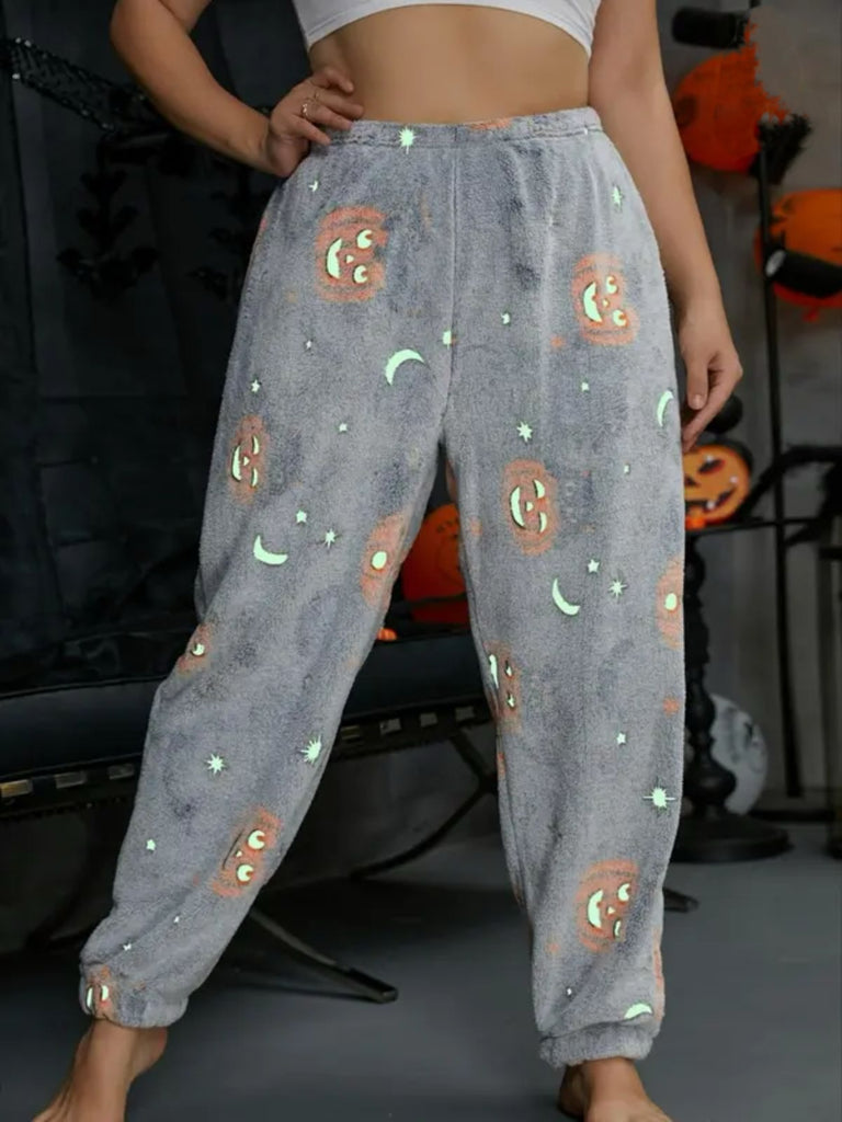1970s Halloween Glowing Pumpkin Ghost Pajama Pants - vintage fashion, retro style